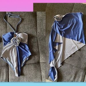 Hop Lun Women's 1-Piece Swimsuits with Beach Cover Up Stylish 3d flower size S